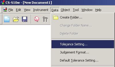 메뉴바에서 Data - Tolerance Setting 를선택합니다. Tolerance Settings 대화상자가나타납니다. 기준색 (Target) 에한계치설정 3.