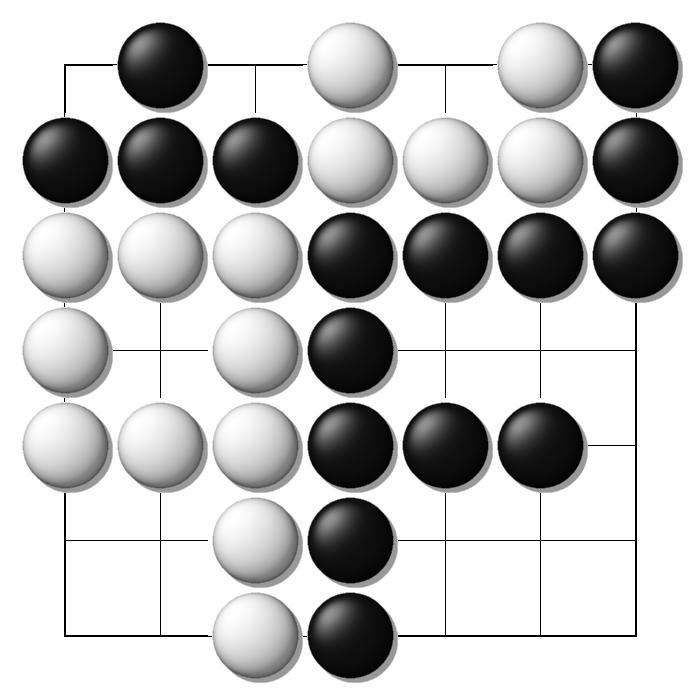 5집으로바꾸었을때는반면으로집을세서흑이 6집앞서면백승, 흑이 7집앞서면흑승으로만들겠다는의도이고왼쪽두그림에서는백승, 오른쪽두그림에서는흑승이된다. 그런데집을세어 6집앞서는경우와 7집앞서는경우모두, 점을세어계가하면흑이 7점을앞서게된다. 그렇기때문에점을세는계가에서는덤을 6.5점주더라도 5.5점일때와마찬가지로왼쪽하나만백승, 오른쪽세그림에서는흑승이된다.