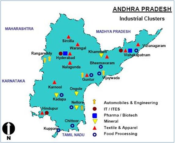 또한최근안드라프라데쉬주개발공사의자료에의하면, 주내산업단지전체면적은 141.70km2 ( 약 4,286만평 ) 이며총 272개의산업단지가분포해있다고한다.