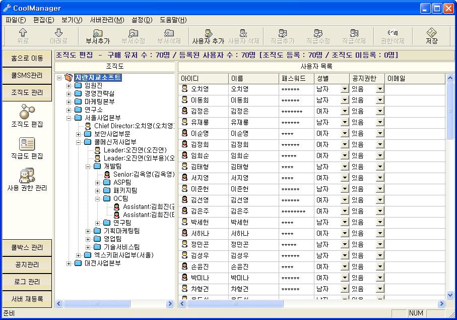 02. 쿨메신저소개 Server 관리 조직도관리, 아이디생성, 비밀번호관리