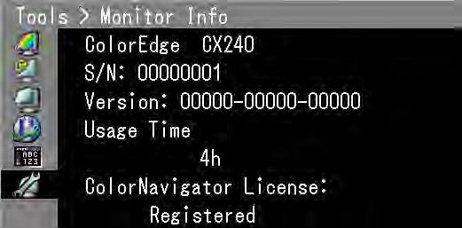 조정메뉴에서 "Tools" 을선택하고 를누릅니다. "Tools" 에서 "Monitor Info" 를선택하고 를누릅니다. "Monitor Info" 가나타납니다.