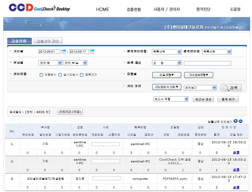 제품소개 제품주요기능 ( 관제서버버전 ) 관리자페이지통계관리기능 통계관리기능