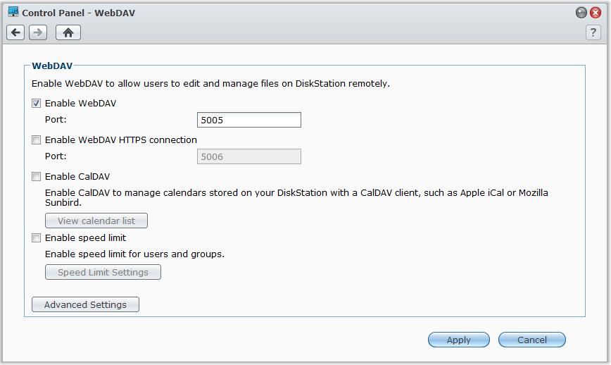 Synology DiskStation 사용자가이드 WebDAV 를통한파일접근 WebDAV 또는 CalDAV 를활성화하면 ( 메인메뉴