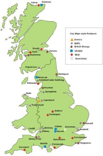 < 영국의핵폐기물생산현장위치도 >
