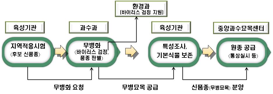 (2. 부서간역할분담 효율성제고 ) ( 기존 ) 과수과에서무병묘생산 분양 ( 이후 ) 1과수과 ( 자원개발실