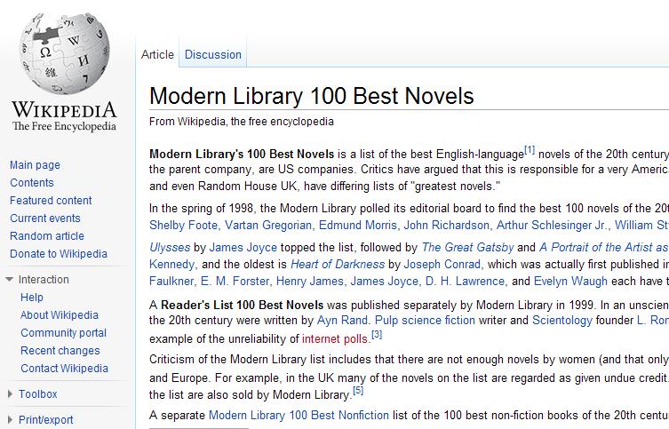 [ 사례 ] 모던라이브러리 (Modern Library) 1998 모던라이브러리 (Modern Library) 에서 20 세기 100 대소설선정 선정과정에서 5 개월간 1,000 개이상의논설 순위발표후몇주이내에상위 5 개중 4