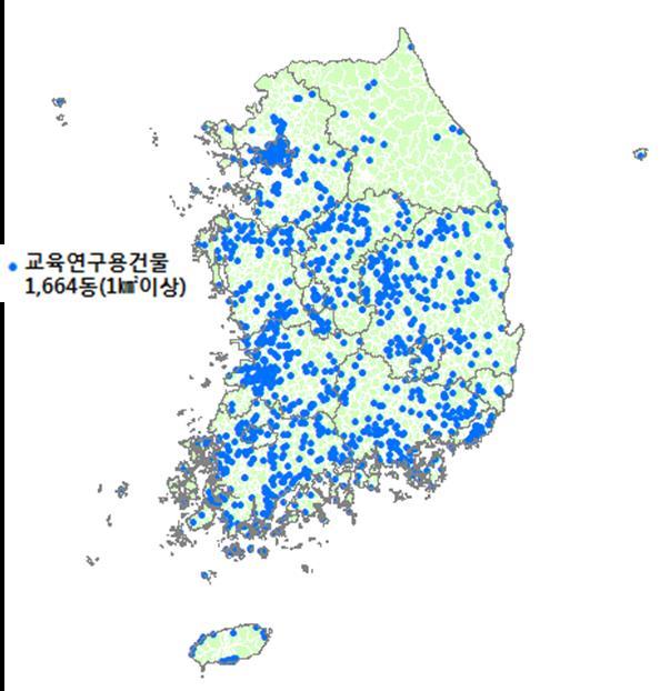 년이상 ) 노후교육연구용 ( 학교등 ) 건물분포 (40 년이상 )