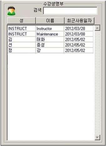 5.1.1) 수강생명부수강생명부는사용자의성, 이름, 파일번호로구성됩니다. 그림 1은생성목록의예제입니다.