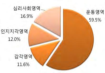 8) 기타신경계질환 기타신경계질환은 Functional capacity 항목중운동영역 (59.5%) 의중요도가가장높았고, 그다음으로심리사회영역 (16.9%), 인지지각영역 (12.0%), 감각영역 (11.6%) 순으로중요도가높은것으로나타남.