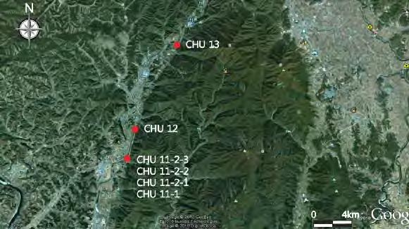 단층암시료 CHU 11-2는 N38 8 24.32 E127 5 49.43 지점에발달된단층에서채취하였다 ( 그림 3.1.64).