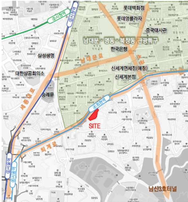 구분 주소 면적 ( m2 ) 서울중구회현동 194-15 1,649.8 서울중구남창동 116-3 78.0 빌딩부지 서울중구남창동 116-4 6.9 서울중구남창동 123-3 695.9 2,430.6m2 (735.3평) 서울중구회현동 165-1 1,913.1 부설주차장서울중구회현동 194-27 225.8 부지 2,138.9m2 (647.0평) 계 4,569.