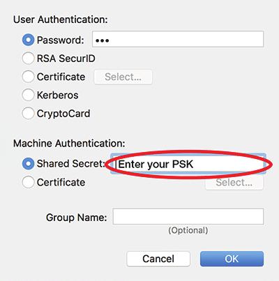 VPN 설치방법 ( 계속 ) 텍스트암호키를공유암호상자에입력하고, 사용자암호키 (PSK)