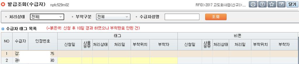 화면경로 장기요양기관회원로그인 > RFID > 태그 / 비콘 > 태그 / 비콘종합조회 태그 / 비콘종합조회 1 2 3 1 2