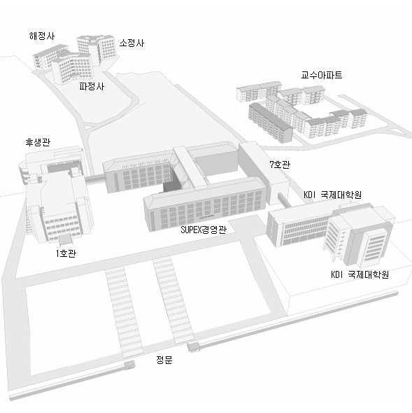 서울캠퍼스건물안내 건물명 교수아파트 (Faculty Apartment Complex) 해정사 (Haejung Hall) 파정사 (Pajung Hall) 소정사 (Sojung Hall) 후생관 (Student Union Building) SUPEX 경영관 (Supex Building) 1 호관 (Building No.