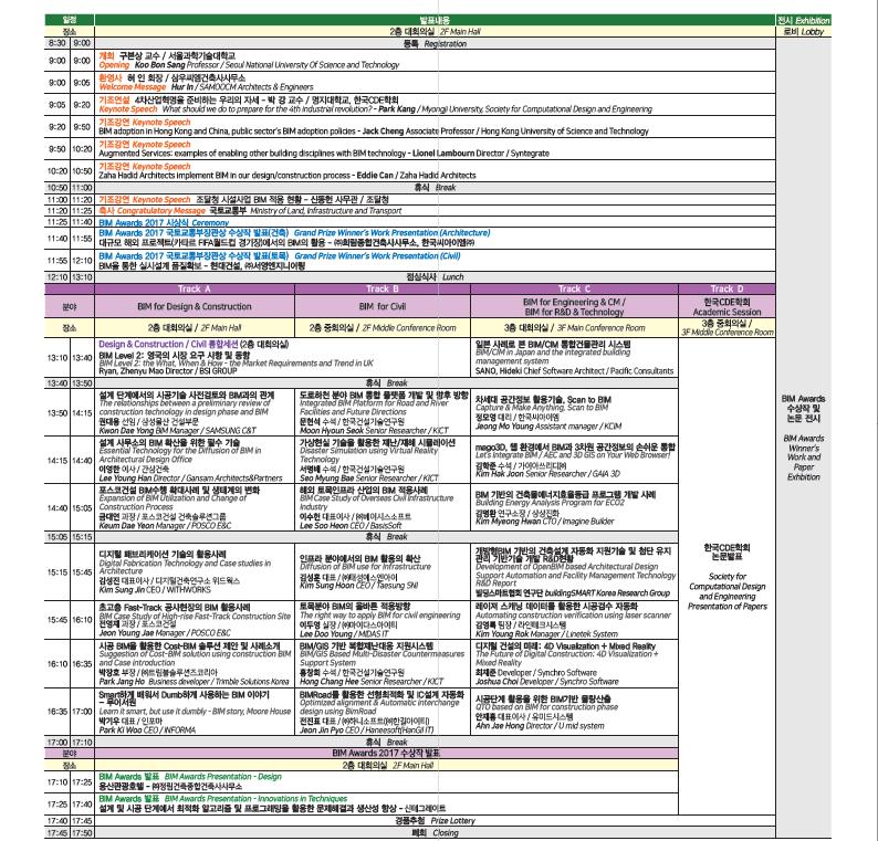 01 About the Conference 행사개요및목적 Overview Agenda 주최주관참가대상후원 ( 사 ) 빌딩스마트협회, 한국건설기술연구원, 한국 CDE 학회 buildsmart CONFERENCE 2017 조직위원회 산업체 ( 설계사, 건설사, 엔지니어링, FM 및관련업체 ), 공공기관, 연구소, 학교, 단체, 기타건설 GIS 및 IT