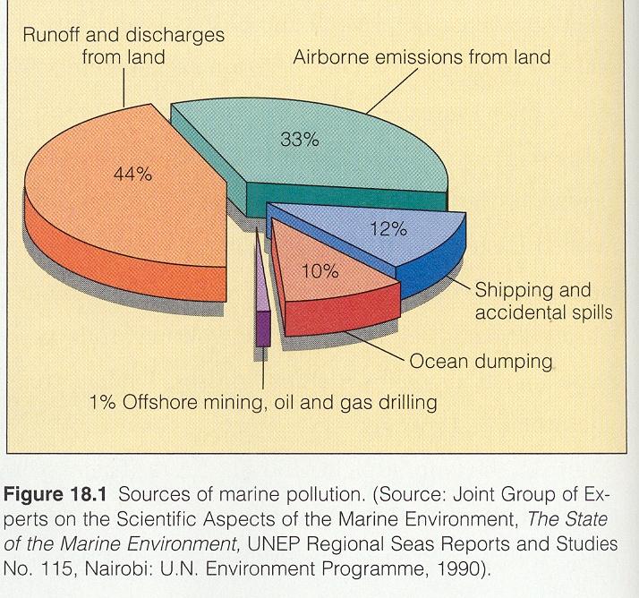 해양오염물질 해양오염물질의유입경로 : - 강에의한운반 44% - 대기에의한운반 33% - 해운수송