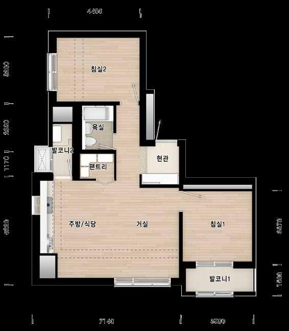 Siheung Eungye S-BL 7 B 7세대 주택면적 주 거 전 용.8000m 주 거 공 용 0.m 기 타 공 용.8m 지하주차장.08m 계 약 면 적 97.m Unit Plan 80 0.