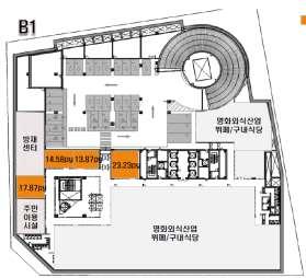 코레일유통본사사옥 _ 리테일 층 구역 전용 py 임대 py 시기 보증금 임대료 관리비 (A) 17.87 40.10 B1F B1 (B) 14.