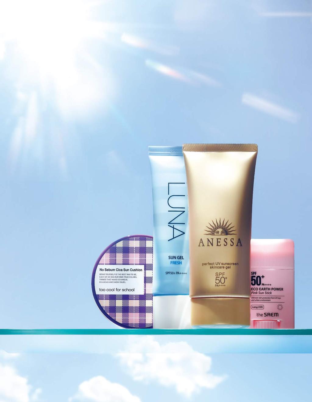 SPF50+/PA++++ 50ml price on request LUNA 03 Perfect UV Sunscreen Skincare SPF50+/PA++++ Gel 90g $21 ANESSA 04 Eco Earth Power Pink Sun Stick SPF50+/PA++++ 16g $12 THE SAEM 02 03 01 02