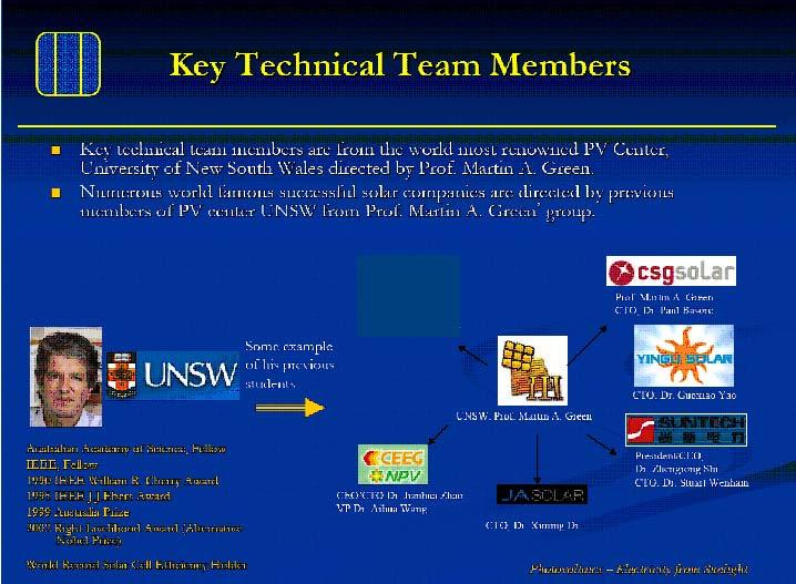 3. 연구개발 (R&D) 계획 Key technical team members are from the world most renowned PV Center, University of