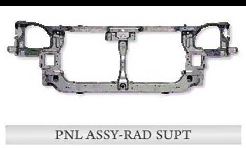 2 PNL ASSY-RAD SUPT ( 라디에이터서포트 ) [ 출처 : 세원정공홈페이지 ] 라디에이터를지지하는패널로서, 이패널에는차체전방에조립되어좌우측에 HEAD LAMP 를지지하며상단부위에는자동차일련번호가부착되어있다. 2.