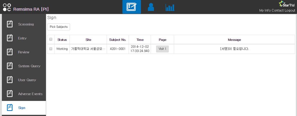 답변기재한쿼리는로넘어간다. 파란색쿼리마크로변경이되고담당 CRA 확인이완료되면 resolved 4.5. Audit Trail data 의변경이력은해당항목의 Audit 아이콘을클릭하여 Data History 에서확인할수있다. 4.6.