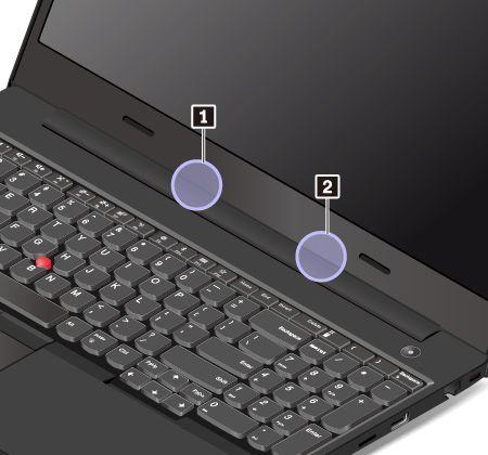 UltraConnect 무선안테나의위치 ThinkPad 노트북컴퓨터에는내장 UltraConnect 무선안테나시스템이 LCD 화면에내장되어있어서최적의수신상태와장소에구애받지않는무선통신환경을제공합니다. 다음그림은컴퓨터의안테나위치를보여줍니다.