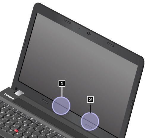UltraConnect 무선안테나의위치 ThinkPad 노트북컴퓨터에는내장 UltraConnect 무선안테나시스템이 LCD 화면에내장되어있어서최적의수신상태와장소에구애받지않는무선통신환경을제공합니다. 다음그림은컴퓨터의안테나위치를표시합니다.