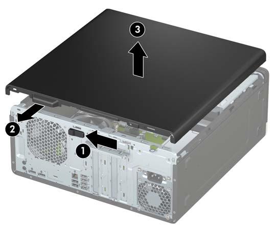 컴퓨터액세스패널분리 내부구성요소에액세스하려면다음과같이액세스패널을분리해야합니다. 1. 컴퓨터를열지못하게하는모든보안장치를제거 / 분리합니다. 2. 컴퓨터에서모든이동미디어 ( 예 : CD 또는 USB 플래시드라이브 ) 를제거합니다. 3. 운영체제를통해컴퓨터를적절히종료한후모든외부장치의전원을끕니다. 4.