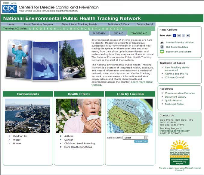 32 환경보건감시체계를활용한지역특성별환경정책수립연구 환경보건감시국가공개포털참여지역보안포털 ( 예시 ) 자료 : ephtracking.cdc.gov, 2013 년 10 월현재.