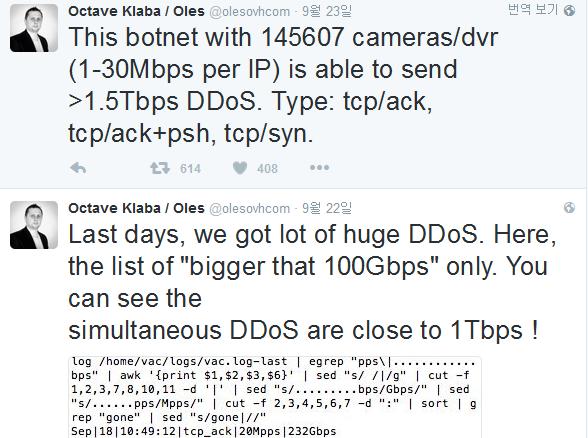 DDoS Attack KrebsonSecurity & OVH DDoSAttack - 2016 년 9 월발생.