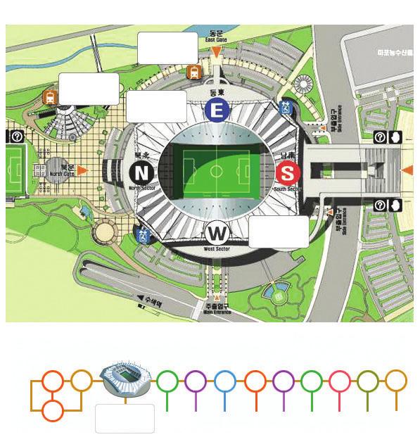 P턴하여월드컵터널을통과하면경기장서문으로도착. 내부순환로이용 4 성산램프를지나자유로방면램프로나와우회전하면경기장서문으로도착.