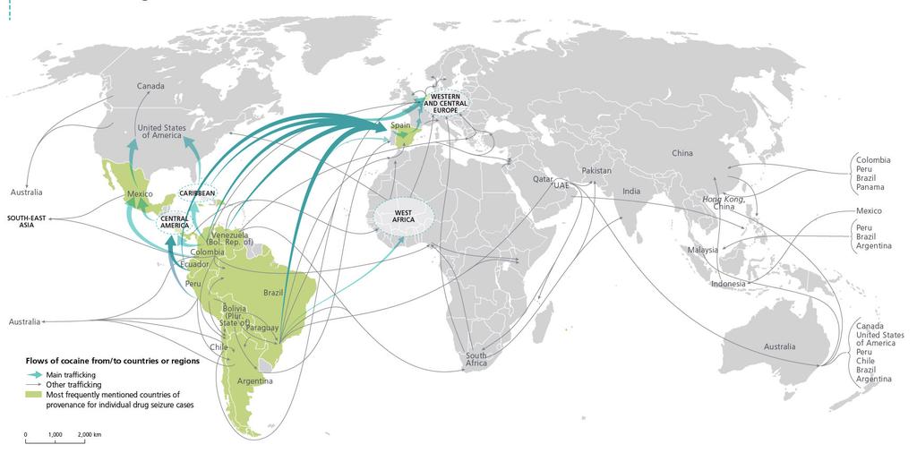 [ 그림 2-9] 세계코카인이동경로 5. 국내코카인유통추세 출처 : 유엔마약범죄사무소 (UNODC) 발간 WORLD DRUG REPORT 2015 Part 2.
