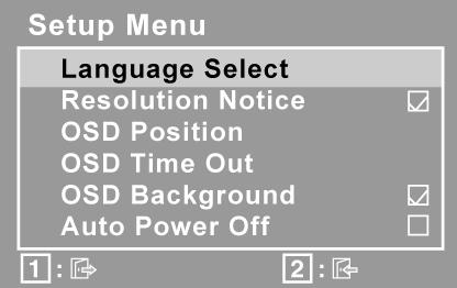 제어 설명 Setup Menu ( 설정메뉴 ) 아래에보이는메뉴를나타냅니다. Language Select ( 언어선택 ) 메뉴와제어화면에사용되는언어를선택할수있습니다. Resolution Notice ( 해상도알림 ) 사용할수있는최적의해상도를알려줍니다. OSD Position (OSD 위치 ) 화면디스플레이메뉴와제어화면사이를이동할수있습니다.