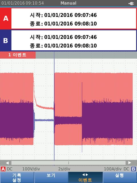 123B/124B/125B 사용자설명서 hzt39.eps 7. YZWX 버튼과 버튼을사용하여시간을설정합니다. 이벤트는파형이기록을시작할때의초기파형에서얼마나자주벗어나는지를결정하는데사용됩니다. 기록이중지된후에기록을보면편차시간을쉽게볼수있습니다. 8. YZ 버튼을사용하여 Threshold( 임계값 ) 을강조합니다. 9.