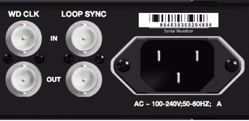 / WD CLK IN/OUT( / ) I/O BNC HD OMNI (Word Clock In) Pro Tools (Word Clock Out) (External Clock Output), 75-ohm RG 59.