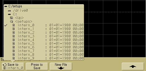 6 데이터저장및인쇄 오실로스코프의내장메모리에새파일이름을만들수없으며기존파일을덮어쓸수만있습니다. 5 덮어쓸파일이름을선택했으면 Press to Save 소프트키를눌러현재셋업과파형트레이스를파일로저장합니다.