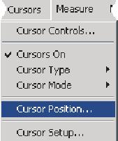 5. Cursors( 커서 ) > Cursor Position...( 커서위치...) 을선택한다음범용노브를사용하여커서위치를조정합니다. 5 6. 화면에서커서의측정값을읽습니다. 6 T: 356.4 ms T2: 352.5 ms T: 3.