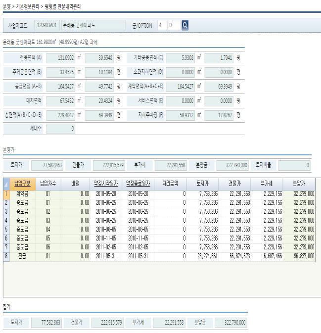 에따른등록기능구현 분양수납계좌등록및연체료 / 할인료에대한금리관리 면적별동호지정