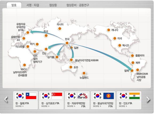 한국의 FTA 협상추이 자료 : http://www.ftahub.go.