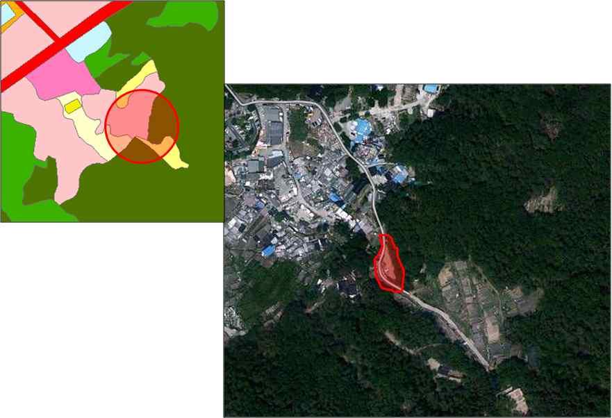 < 그림 3-13> 항공사진영상에의한서울시강남구공원지구 나대지추출결과 < 그림
