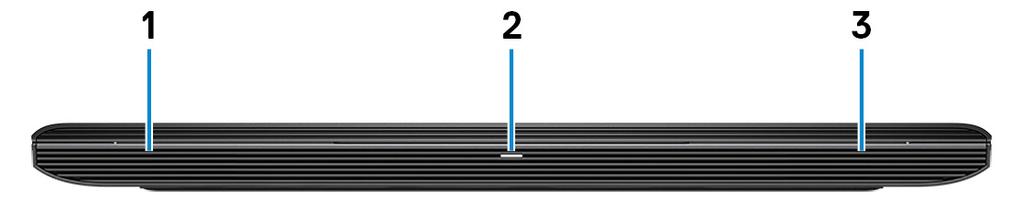 4 보기 전면 1 왼쪽스피커오디오출력을제공합니다. 2 전원및배터리상태표시등 / 하드드라이브작동표시등배터리충전상태또는하드드라이브작동을나타냅니다.