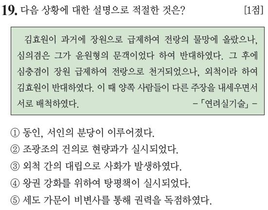 되어서인이형성되었다. 붕당은인사권을가진이조전랑의임명문제 ( 김효원과심충겸 ) 와공론을둘러싸고사림이동인과서인으로나뉜것에서비롯되었다 (1575). 2 중종반정 (1506) 후중종은사림을다시등용하여유교정치를일으키려하였다. 당시명망이높았던조광조가중용되면서천거제의일종인현량과를통하여사림이대거등용되었다 (1519). 정답 : 1 * 사림의동.