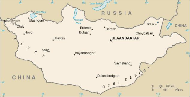 자료원 : CIA Ⅰ. 국가일반 1. 국가개요 가. 일반사항 국명 위치 면적 기후 수도 몽골 (Mongolia) 중앙아시아고원지대북방에위치한내륙국가북쪽으로러시아, 남쪽으로중국과접경 156만 4,116km2, 한반도의 7.