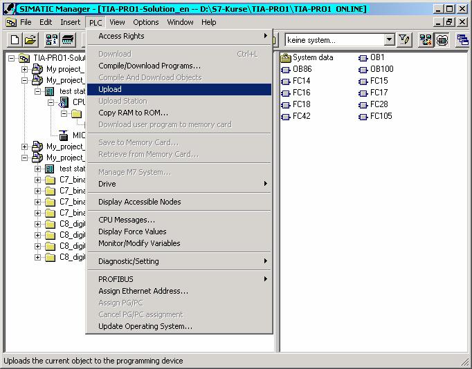 CPU 에서 PG 로프로그램업로딩 System data blocks File: PRO1_16E.11 프로그램을 CPU 에서로더 (PG) 로업로드로더 (PG) 를부팅시킨후에 CPU 가가지고있는최종프로그램을로더 (PG) 의하드디스크로복사해야합니다. 이를위해서 PLC 를기동시키기전에하드디스크에모든주석과심벌및프로그램을저장해야합니다.