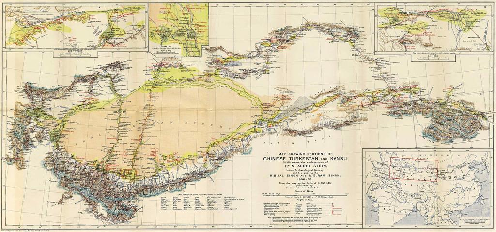 근대 돈황학의 성립과 오리엔탈리즘 507 담당했었다. 그는 항상 식민지 영국 정부에서 파견된 지도 측량사를 대동하고 다녔으며, 스 타인이 제작한 지도는 즉시 영국령 인도정부 에 전달되었다.