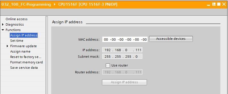 "Functions" 아래 "Assign IP address" 에서컨트롤러의 IP 주소를지정할수있습니다.