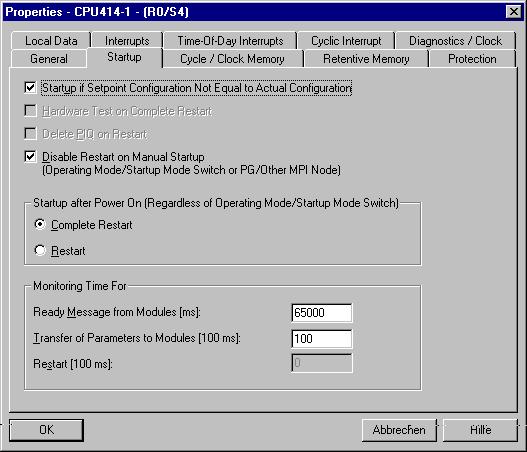 CPU 파라미터 : 시동특징 Date: 2002-02-23 File: PRO2_11e.21 Information and Setpoint/Actual 이필드를비활성화함으로써 S7에서실제구성이 ( 구성에따라 ) 목표값구성과 Configuration 다르면시동후에 CPU가 Stop 모드로가게합니다.