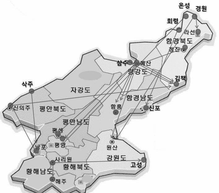 북한에부는 한류열풍 의진단과전망 9 < 그림 2> 남한영상매체의지역간확산경로 * 출처 : 강동완박정란, 한류북한을흔들다, 늘품플러스, 2001, 43 쪽. 2010년남한의대안학교에재학하는탈북청소년을대상으로실시된설문조사에서는북한에서한국미디어를시청한경험이 57% 에이르렀으며, 시청빈도또한상당히잦은것으로나타남.