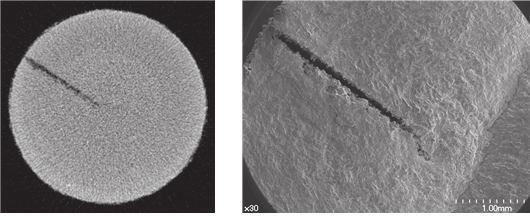 Figure 4. MicroCT photograph (a), SEM picture (b) of dense 3D specimen. (a) (b) Table 3.